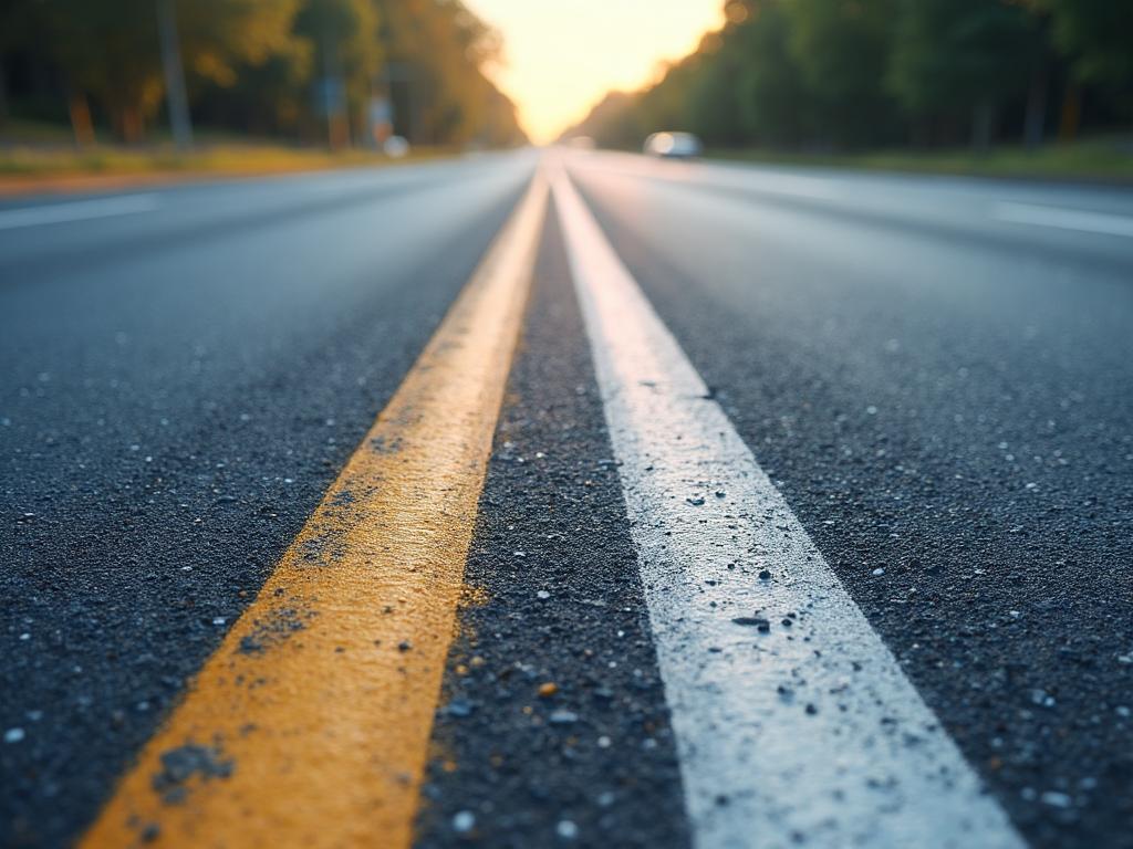 Roadway with the yellow and white line