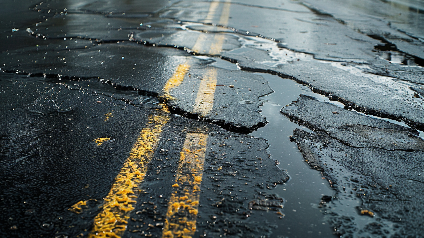 Cracked wet road